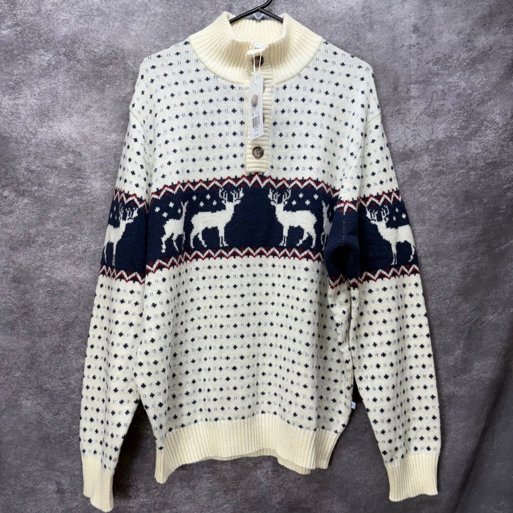 Crown & Ivy Sewing Down South Deer Fairy Isle Nordic Sweater Mens L Lambswool